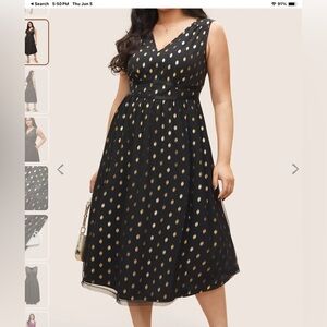 BloomChic Black With Gold Polkadots A-Line Midi Dress